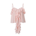 European and american women's clothing  summer new sweet and elegant pink girly ruffle trim strappy backless tank top