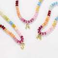 Girl's initial necklace, colorful beaded gemstone choker, gold bubble letter pendant necklace with natural stone for summer