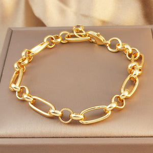 Hip-hop punk cuban link chain bracelet, braided chain, european and american style, 24k gold plated bracelet jewelry for men and women,