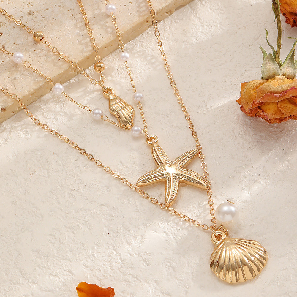 European and american niche ocean series starfish shell seashell pendant necklace - women's summer vacation style cross-border jewelry wholesale