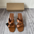 Z's 2023 spring new women's shoes: brown chunky heel minimalist open-toe high heel mules for outdoor wear