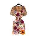 High-end women's summer dress - french vintage v-neck lantern sleeve, heavily embroidered mesh, cinched waist, puff sleeve dress