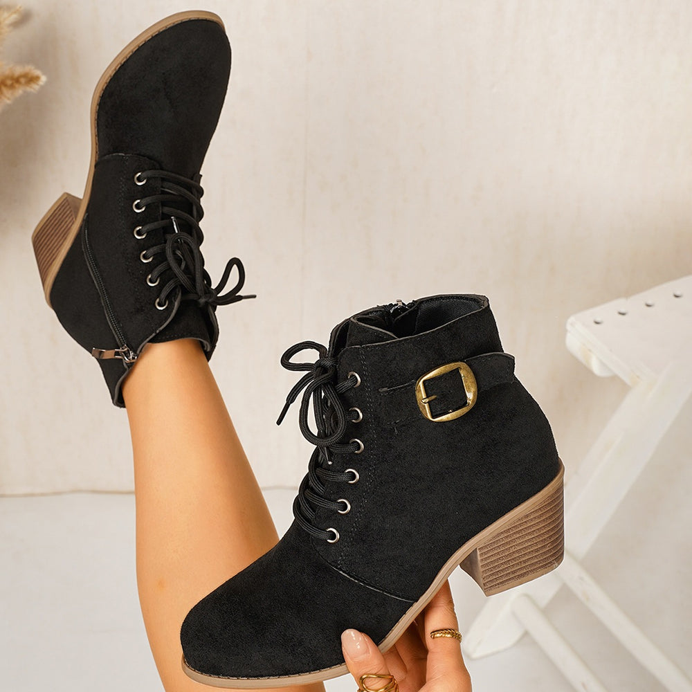 new arrival thick heel short boots women's nubuck leather boots side zipper belt buckle exportplus size women's boots wholesale