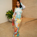 European and american style foreign trade fashion printed round neck pullover long sleeve bodycon maxi dress street style casual women's dress