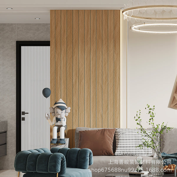 Thickened waterproof wood grain grille sticker simple modern new Chinese self-adhesive wallpaper bedroom living room background wall wallpaper