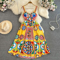 Retro palace baroquetube top suspender long skirt seaside vacation waist slimming look word fixed slotprintingdress