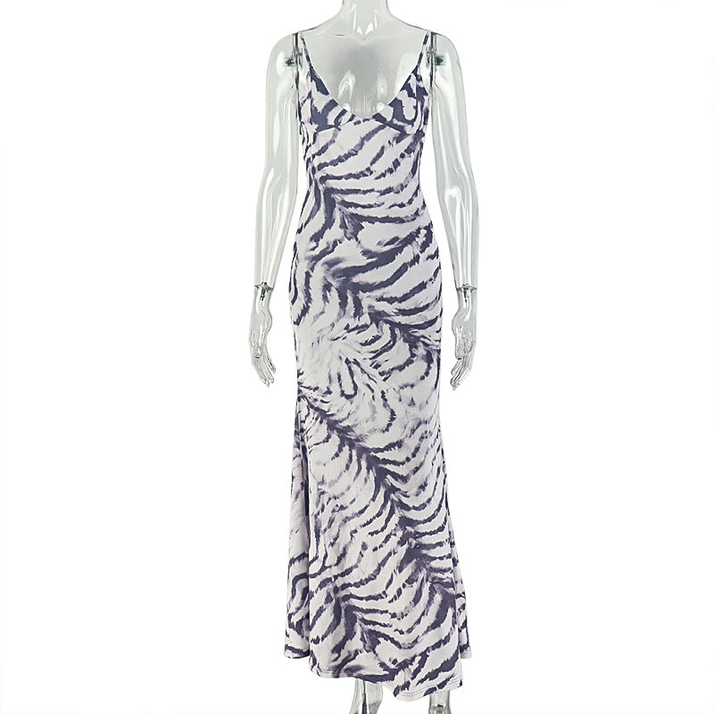 European and american style color block women's striped fashion bodycon dress with spaghetti straps, low-cut neckline, and tie detail - perfect for banquets and special occasions
