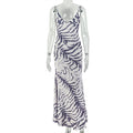 European and american style color block women's striped fashion bodycon dress with spaghetti straps, low-cut neckline, and tie detail - perfect for banquets and special occasions