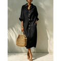 european and american cross-border new arrival: solid color long-sleeve shirt collar dress