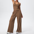 i-shaped v neck beautiful back tight breathable pure color wide-leg yoga suit sports running fitness suit for women