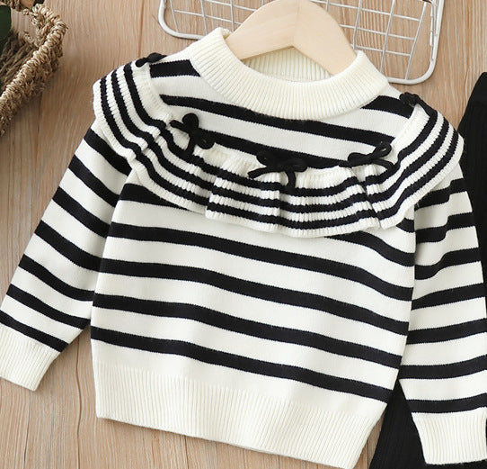 Girls' knitted sweater two-piece set -  autumn/winter new collection - baby girl striped pants outfit