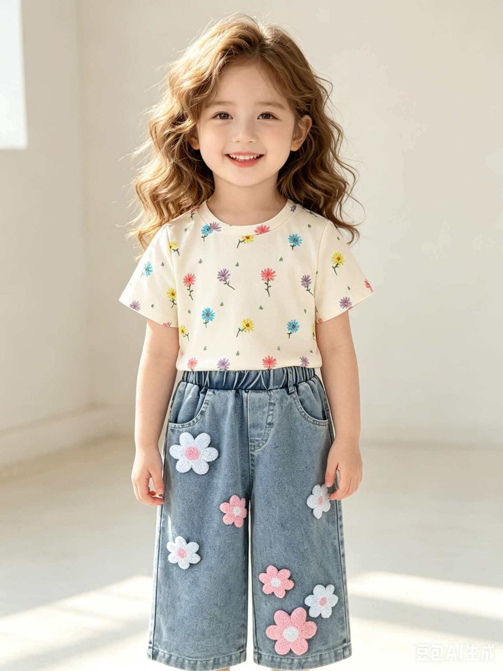 Baby clothing kids set children outfit short-sleeved t-shirt + blue pants two-piece set
