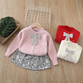 Girls' knitted sweater two-piece set: sequin bow cardigan and skirt outfit for little girls