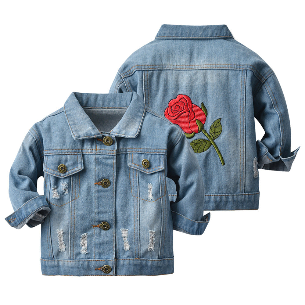 European and american children's spring collection: new embroidered outerwear, baby denim jackets - cross-border denim jacket