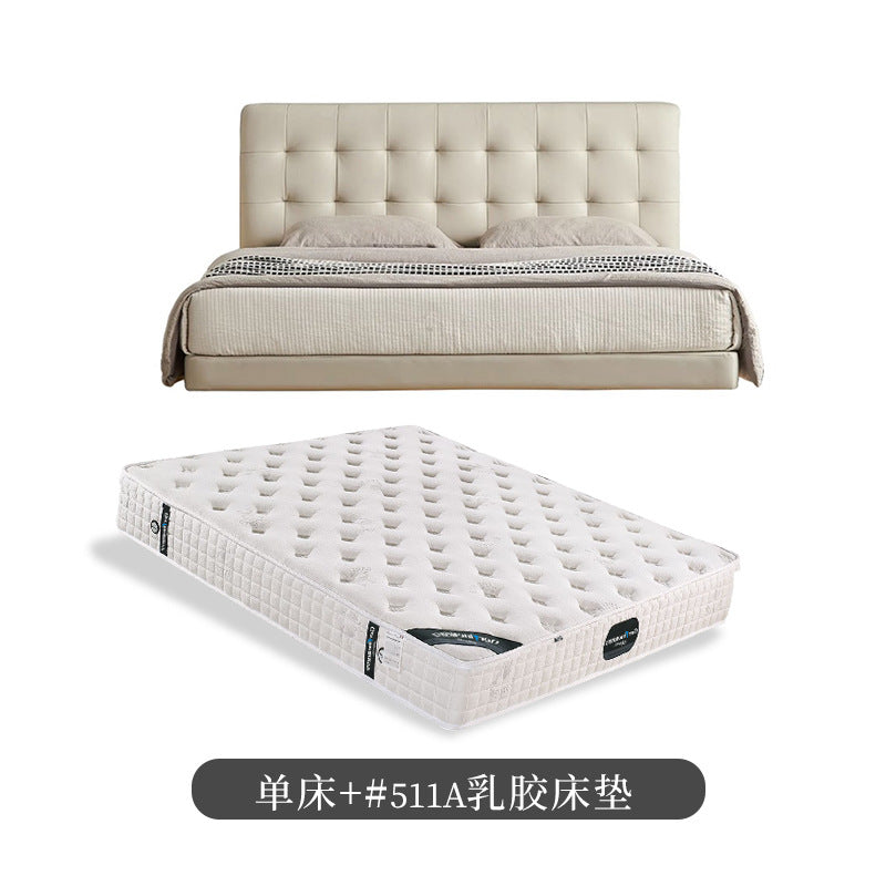 Waffle grids italian normcore genuine leather suspended bed popular cream style white soft bag classy master bedroom wedding bed