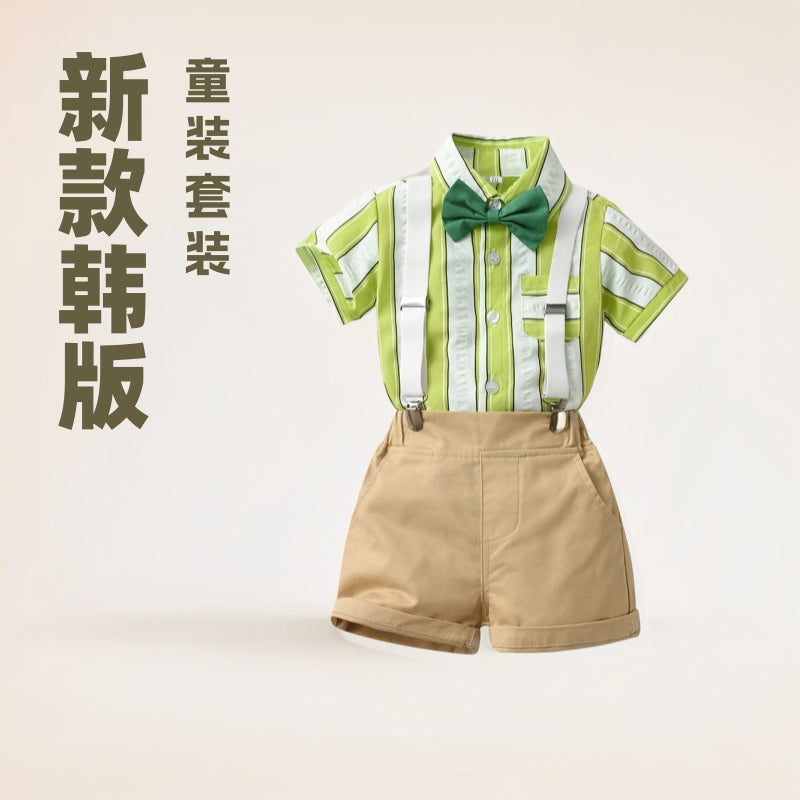 Kids' short-sleeve shirt summer new arrival birthday outfit korean style boys' set overalls children's clothing set