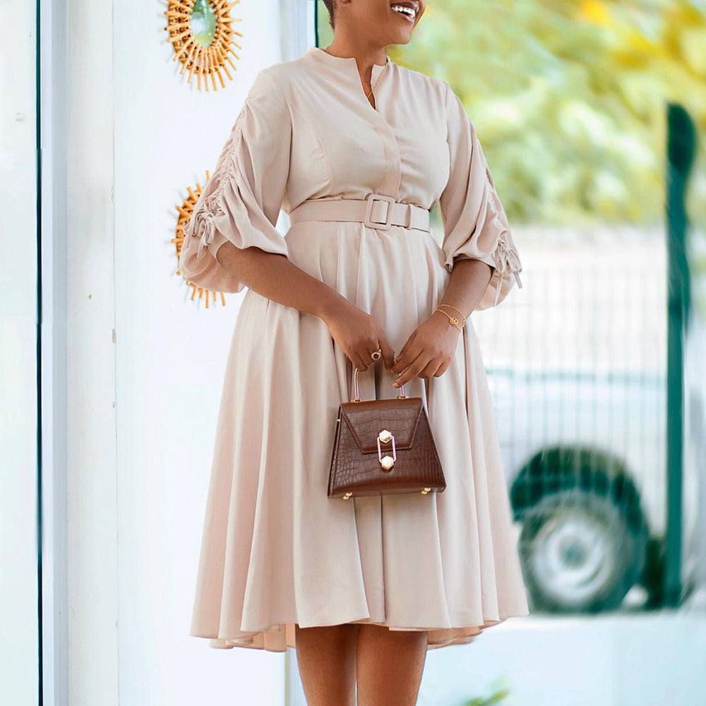 D3251 european and american women's clothing  autumn/winter new fashion elegant plus size pleated foreign trade a-line dress african dress