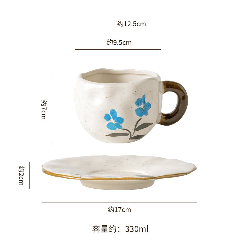 Ins small clear hand-painted ceramic asymmetrical cup and saucer stylishniche style girls ceramic afternoon tea milk coffee cup