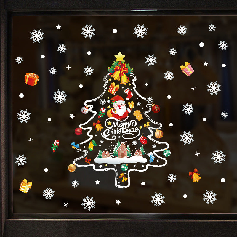 Christmas decoration glass door hand-painted Christmas tree sticker shop window scene arrangement snowflake glue-free static sticker