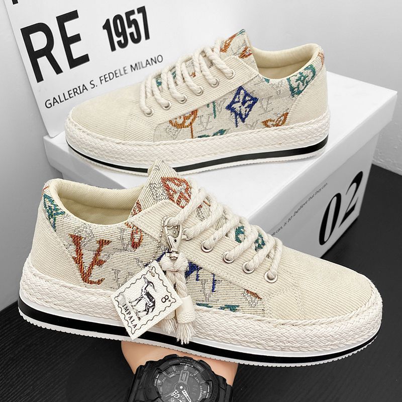 Canvas shoes men's shoes winter breathable trendy corduroy flats shoes men casual lightweight thin old beijing cloth shoes