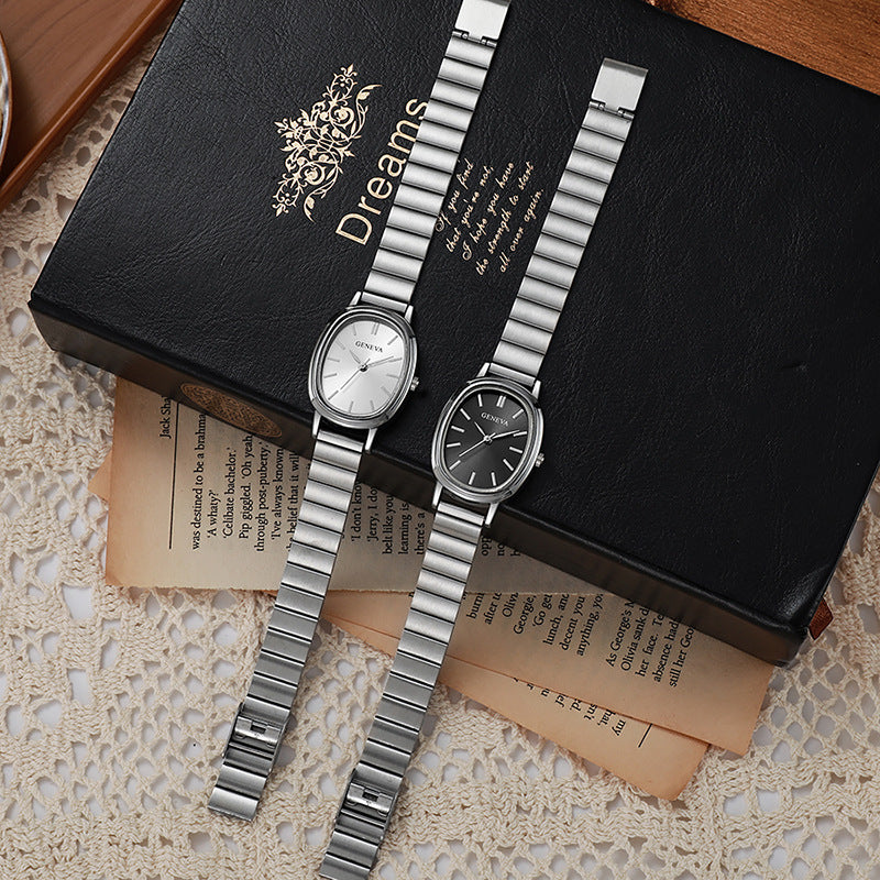 watch fashion oval bamboo steel band women's watch casualcasualpopular live broadcast silver wrist watch 1