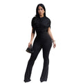 C7651 cross-border   fashion women's elegancefashion slim pure color wide leg jumpsuit