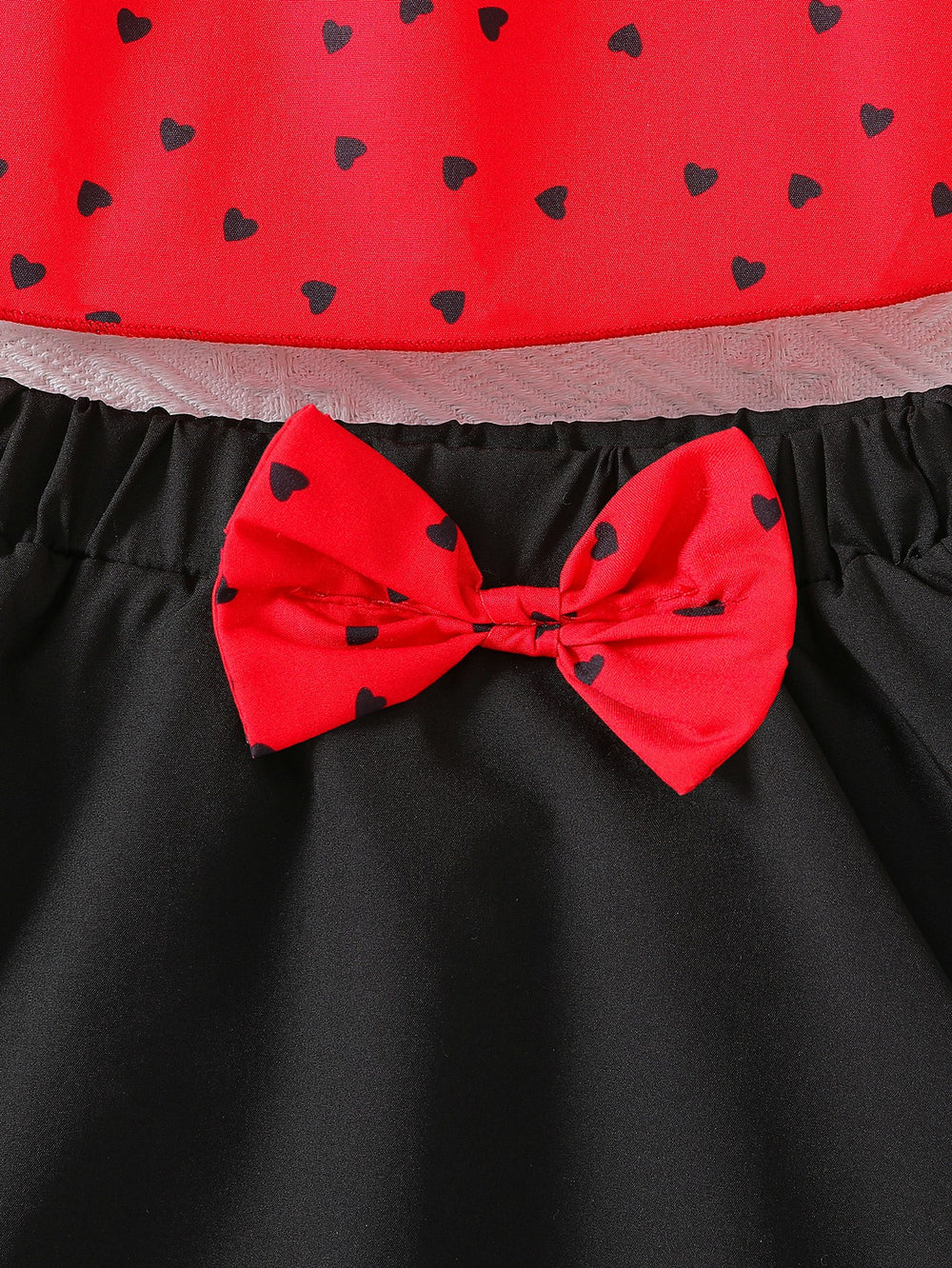 Girls' export dress set: red polka dot flutter sleeve top with bow detail and black midi skirt - two-piece outfit for kids