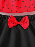 Girls' export dress set: red polka dot flutter sleeve top with bow detail and black midi skirt - two-piece outfit for kids