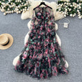 Frenchromantic atmosphere printingdress women's autum mesh fungus edge super fairy beautiful unique long skirt