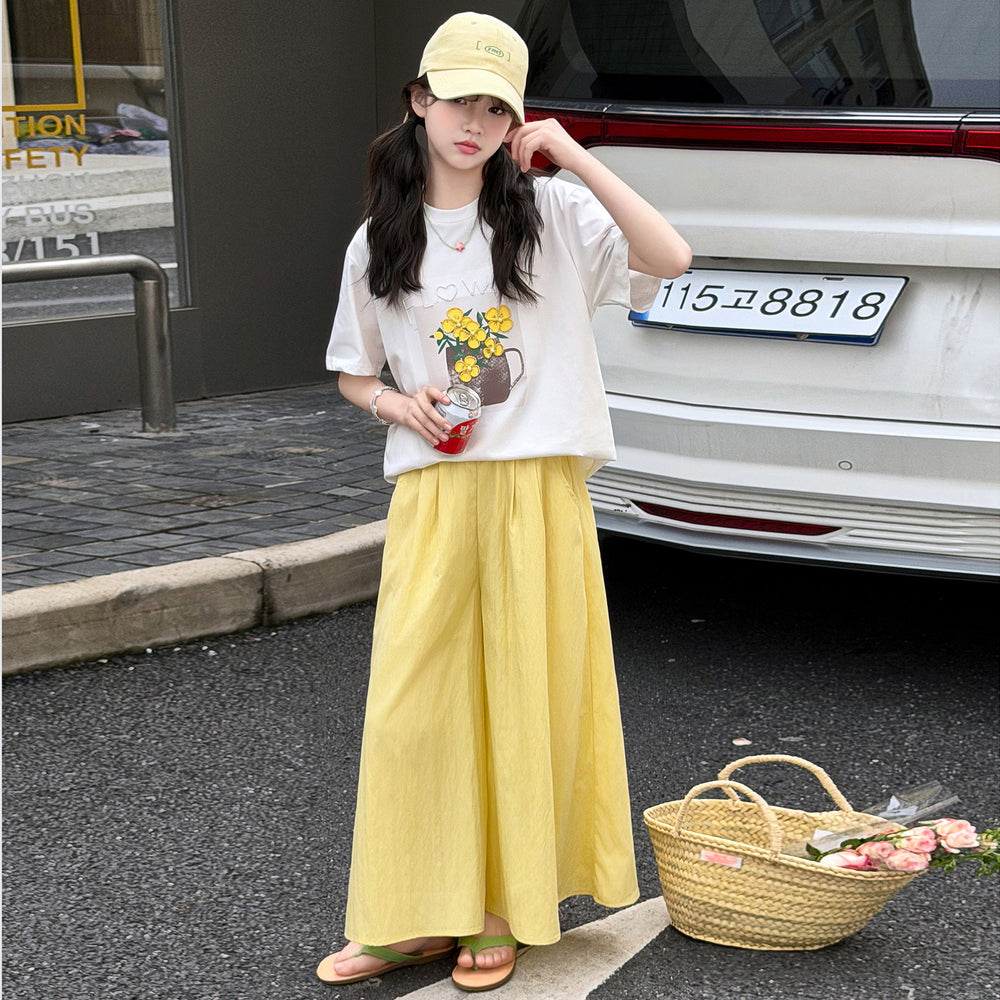 Girls' summer outfit set : trendy and cool two-piece set for girls - perfect for middle and older kids, influencer-approved, street style, quick-dry pants