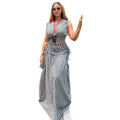 European and american women's clothing  summer new sweet and fresh plaid round neck cinched waist shirt and high-waisted midi skirt two-piece set