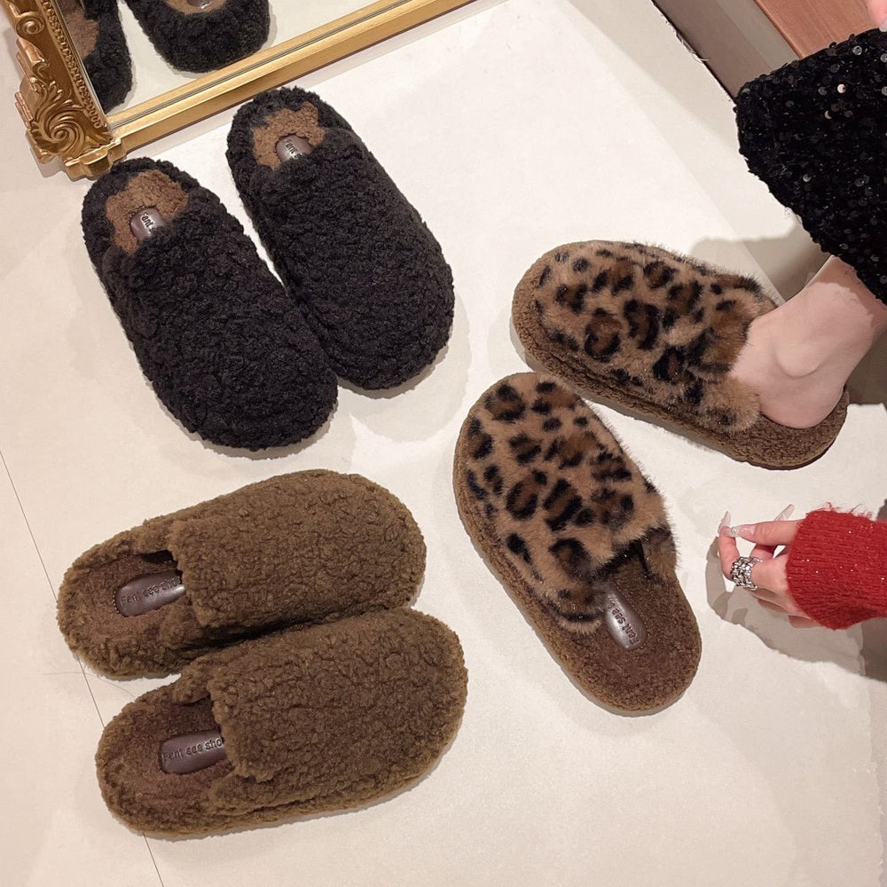Thick sole furry slippers for women outwear2025 autumn winternew arrival lamb furry internet celebrity home one-line cotton slippers