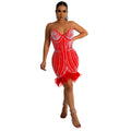C6156 cross-border   fashion women's sleeveless bandeau dress with hotfix rhinestones and feather straps
