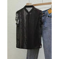 Women's summer new fashion elegant stand collar polka dot print sleeveless sheer blouse - perfect for office commuting