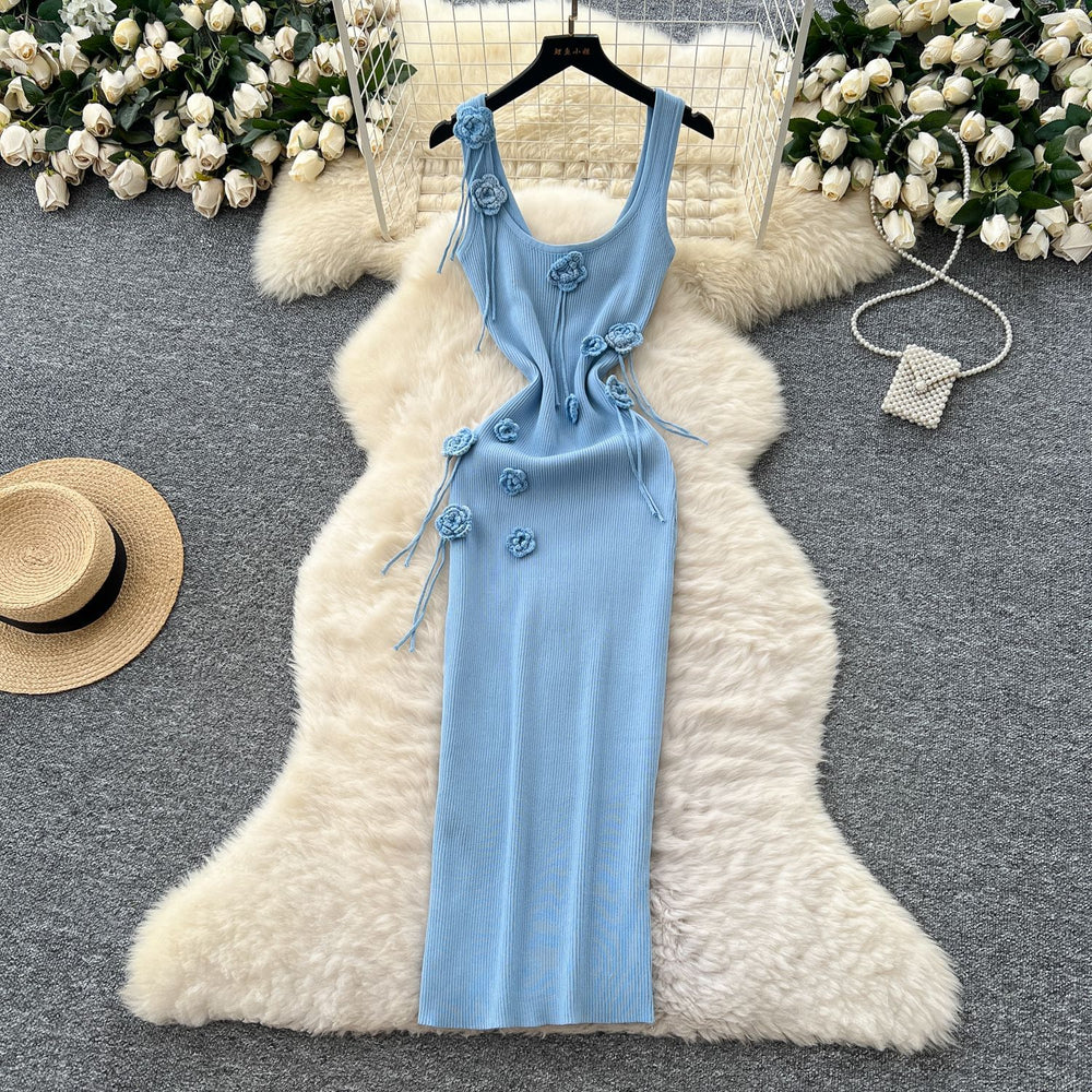 Feminine dress  summer pure desire stereo flower silmslimming lookelegant suspender knitting hip cover dress