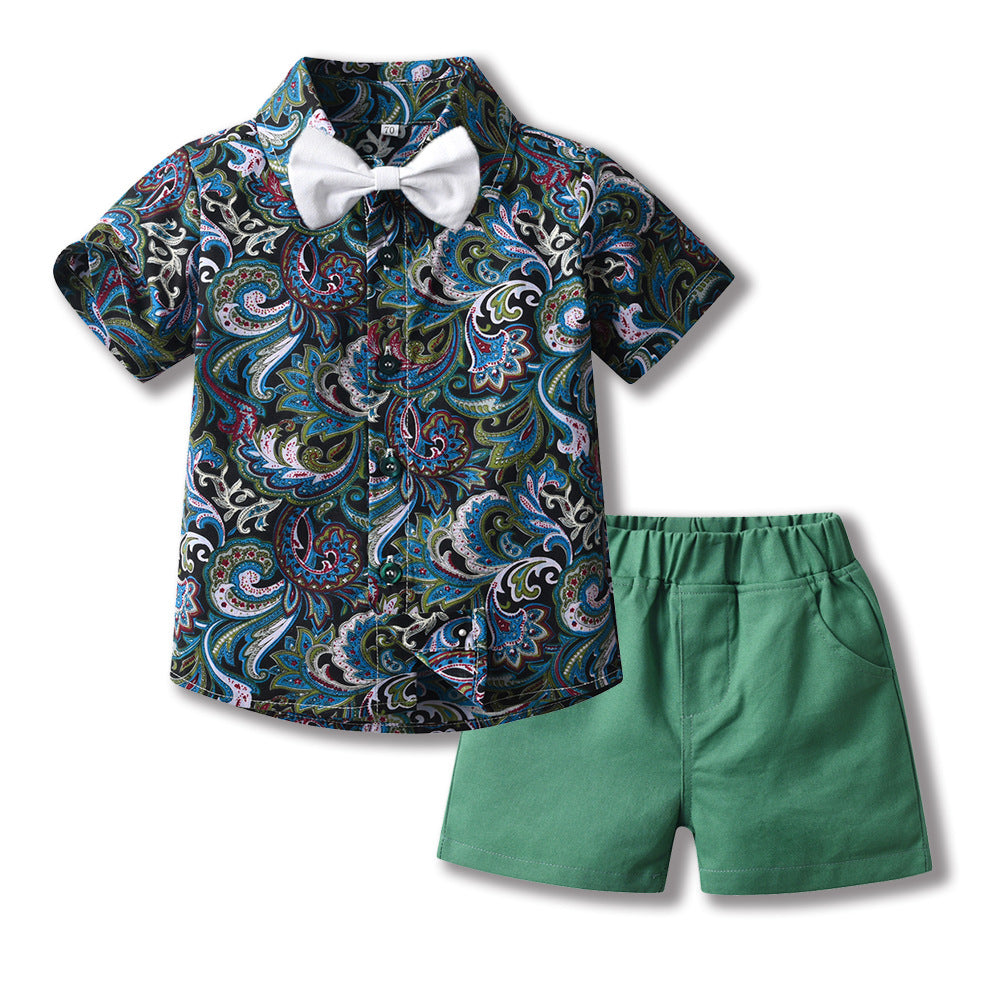 children's clothing boys' shirts spring and summer beach style floral shirt short-sleeved suit vacation summer floral shirt boys
