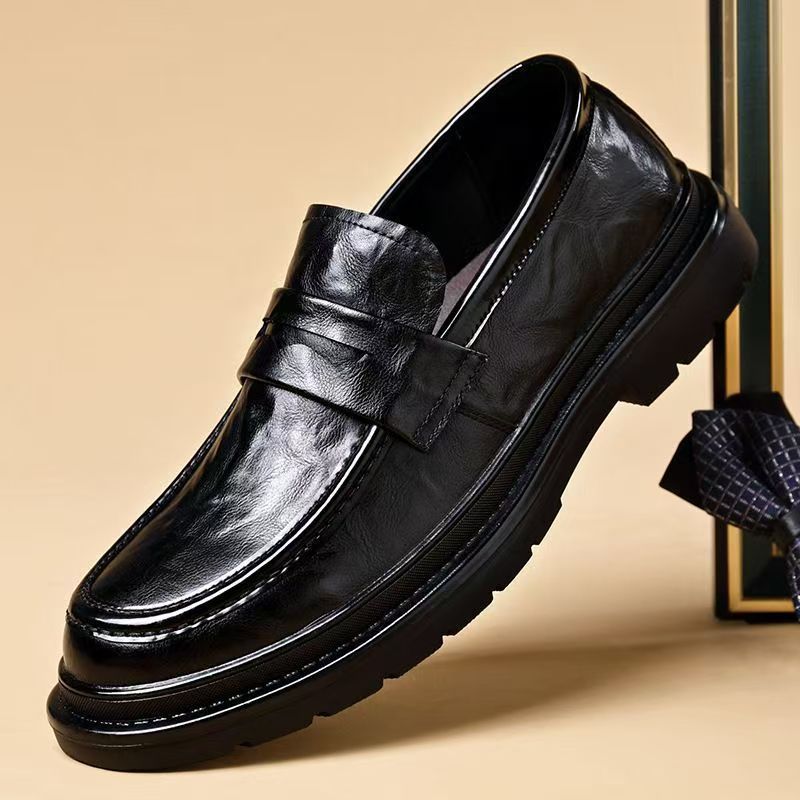New men's leather shoes - slip-on style, perfect for business, weddings, interviews, and casual wear. featuring a comfortable, thick sole and a classic british design
