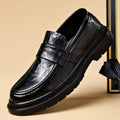 New men's leather shoes - slip-on style, perfect for business, weddings, interviews, and casual wear. featuring a comfortable, thick sole and a classic british design