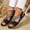 Exportplus sizefashion one-piece elastic slip-on pure colorflats sandals women's fashionthick sole wedge heel wide strap sandals