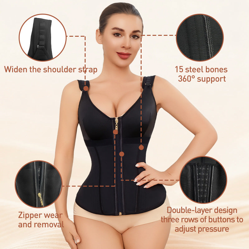 popular mesh vest shapewear zipper double-layer tummy control corset breathable tight shapewear tops wholesale