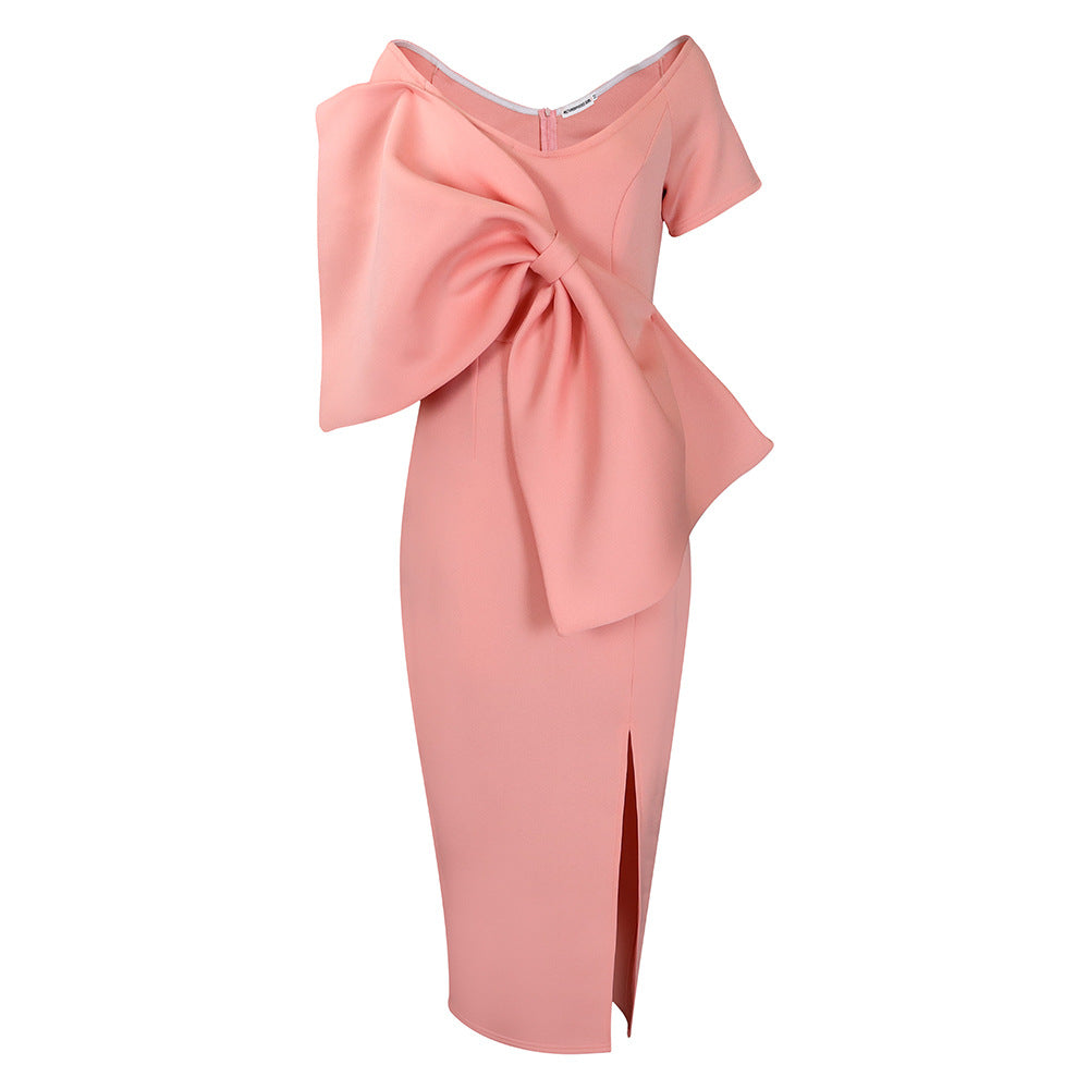 D395 party dressexport women's sexy big bow slit dress hip skirt fashiondress