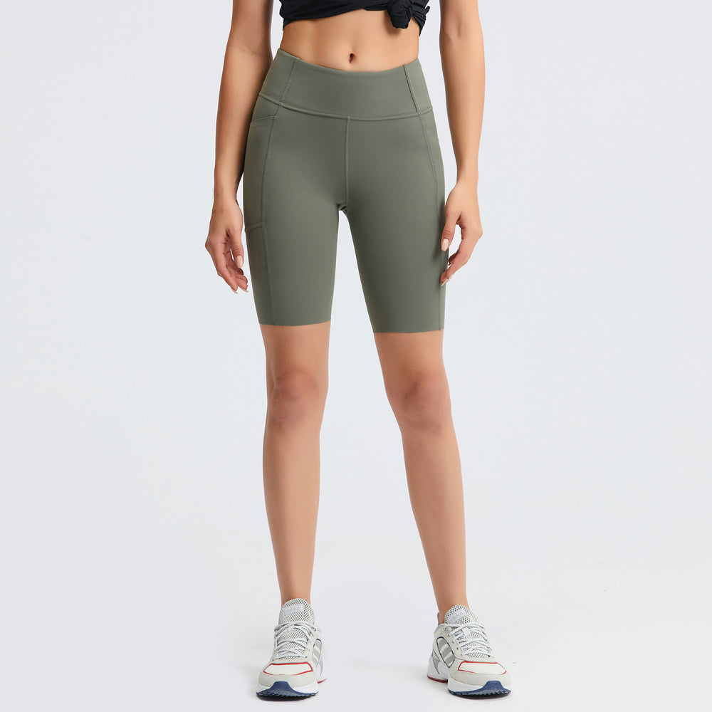 new arrivalpure color side flap pocket pants four-point yoga pants brushed nude running fitness sports shorts dk068