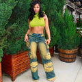 European and american style straight-leg jeans  cross-border women's clothing trendystylish multi-pocket hanging dye high waist overalls