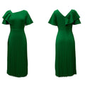 D231 european and american style women's summer  new arrival: elegant, slim-fit, ruffle-trimmed, short-sleeve, pleated export dress