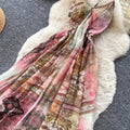 French smudge print v-neck cami dress - women's summer korean style sleeveless vacation dress - slimming and elegant maxi dress