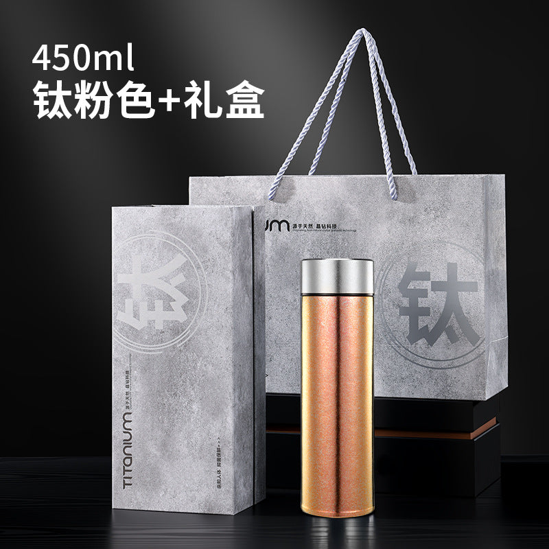 High-end pure titanium thermos cup, tea business double-layer titanium cup, straight cup, health water cup, tea and water separation for men and women