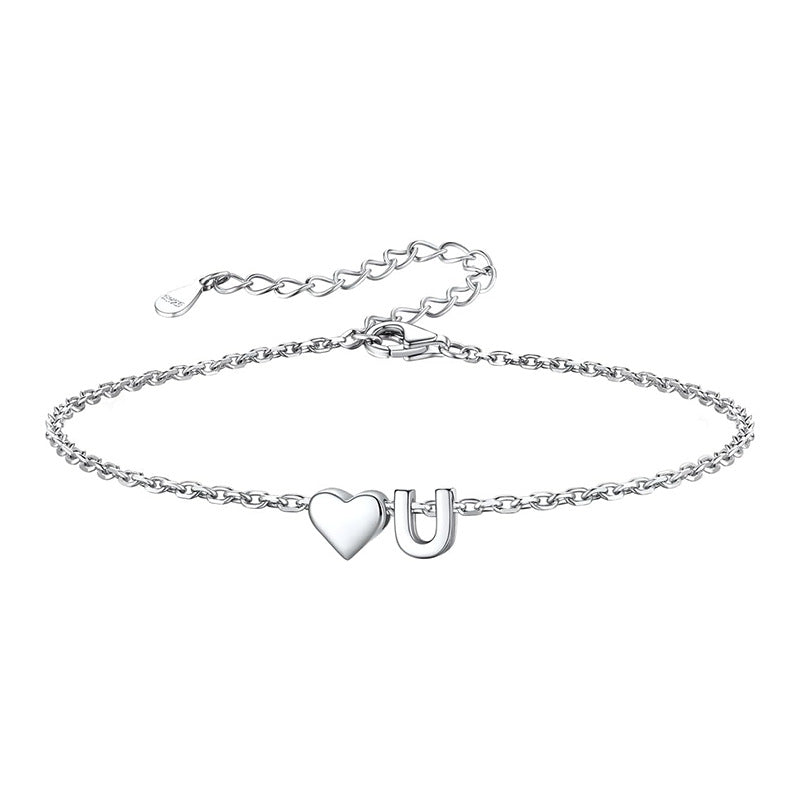 European and american style 26 alphabet letter bracelet for women - fashionable, minimalist, elegant stainless steel heart letter bracelet
