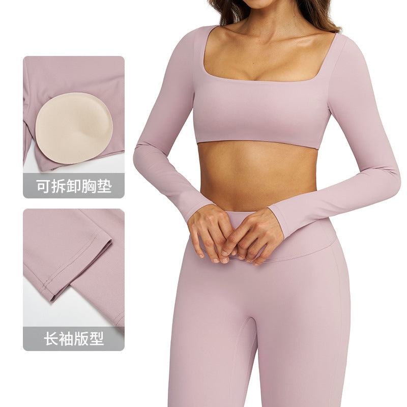 European and american sexy nude feel long sleeve yoga top outdoor running sports t-shirt quick-dry compression fitness shirt 8232