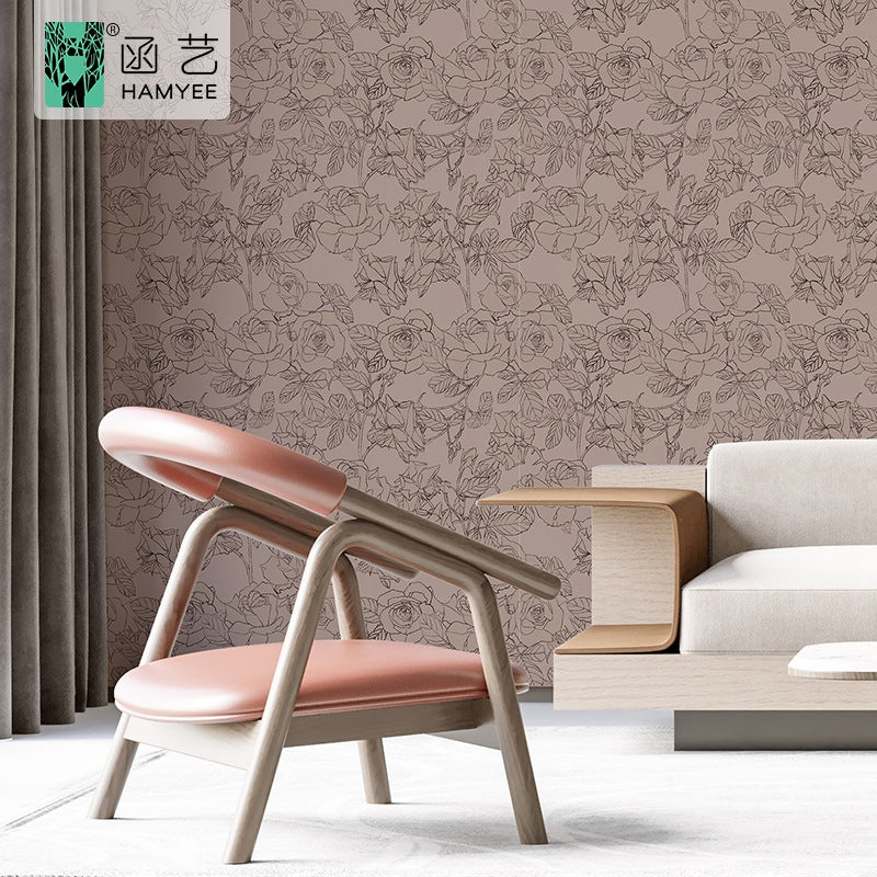 Cross-border sketch flower wallpaper thickened waterproof PVC wallpaper self-adhesive background wall decoration personalized wall sticker cloth with glue