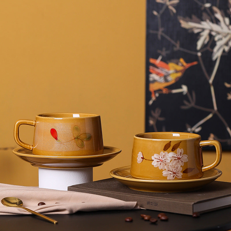 Nordic retro underglaze ceramic coffee cup exquisite afternoon tea milk gift cup and saucer set mug